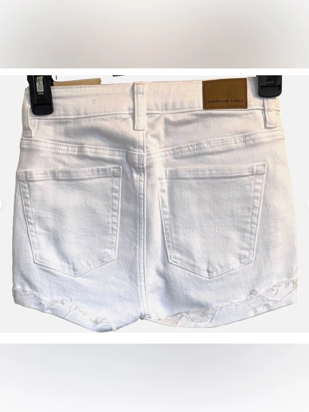 American Eagle White Denim Mom Shorts Size 000 High Rise Stretch Frayed Hem